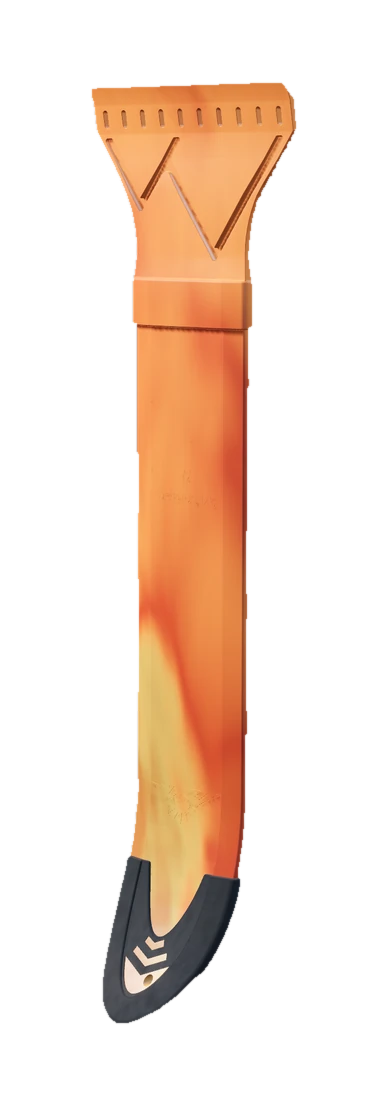 The Ski Scraper in Blaze at three-quarter angle, the moulded mountain mark visible across the blade.